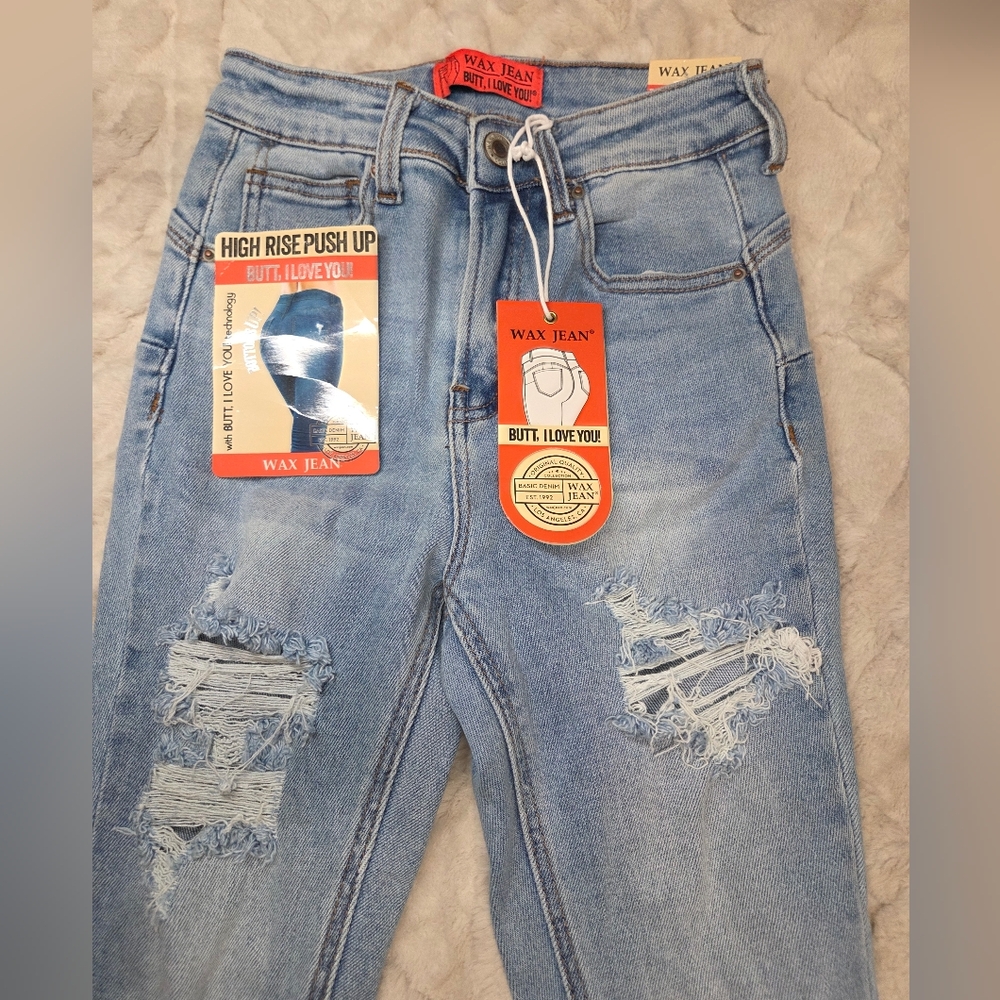 New Stunning-Wax Jean Women's Light Blue Distressed Jeans-size 0-24
